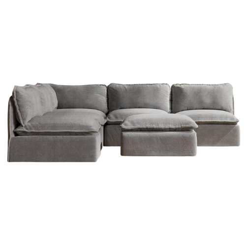 Modular Washable 5-Seater Open-Ends Corner Sectional Couch + Ottoman
