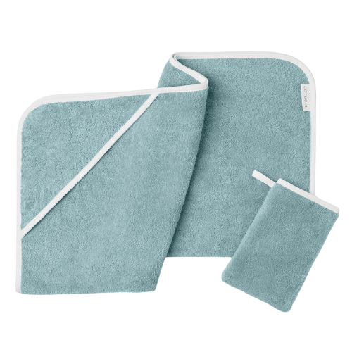Organic Baby Hooded Towel and Bath Mitt Set