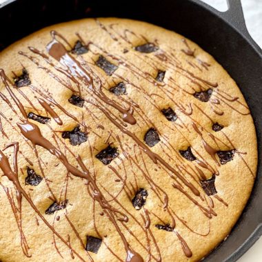 Salted Chocolate Tahini Skillet Cookie (gluten free, refined sugar free, dairy free)